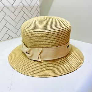 Nine West Tan Straw Hat with Bow Accent